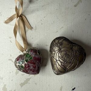 Vintage Cloisonné Heart Ornament w/ Trinket Box Gift Box Metal